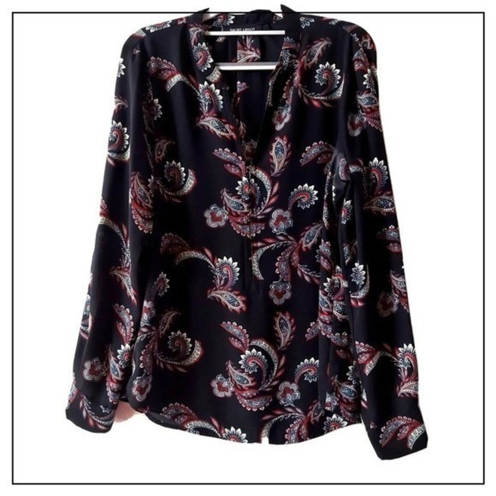 Ivanka Trump Tunic Women S Navy Paisley Boho Office Chic Split Neck Long Sleeve